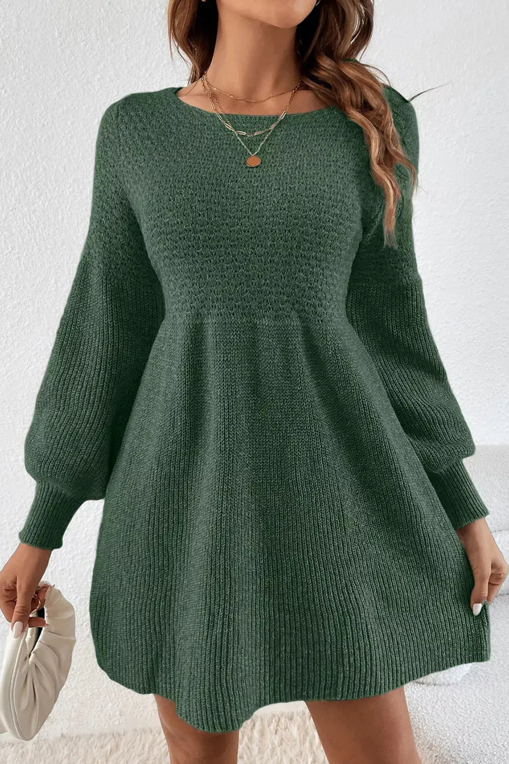 Round Neck Long Sleeve Mini Dress Simply Love