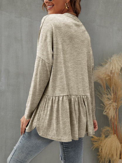 Ruffled Button Up Long Sleeve Cardigan.