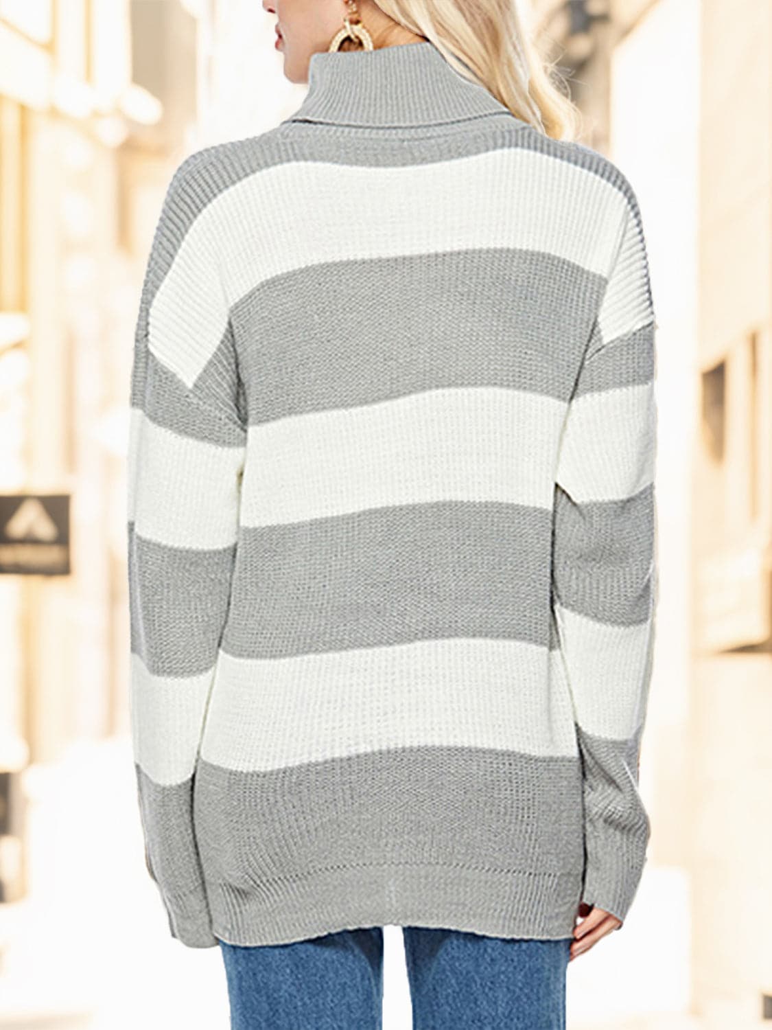 Striped Turtleneck Long Sleeve Sweater.