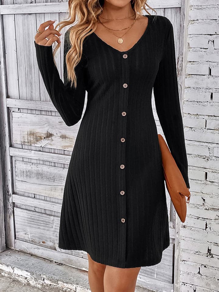 V-Neck Long Sleeve Mini Dress.