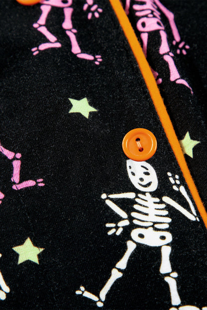 Spooky Skeleton Print Short Sleeve Pajama Set for Halloween