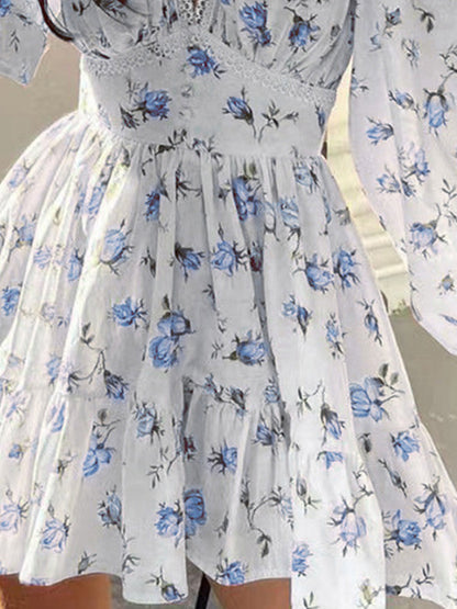 Whimsical Bloom V-Neck Lace Mini Dress