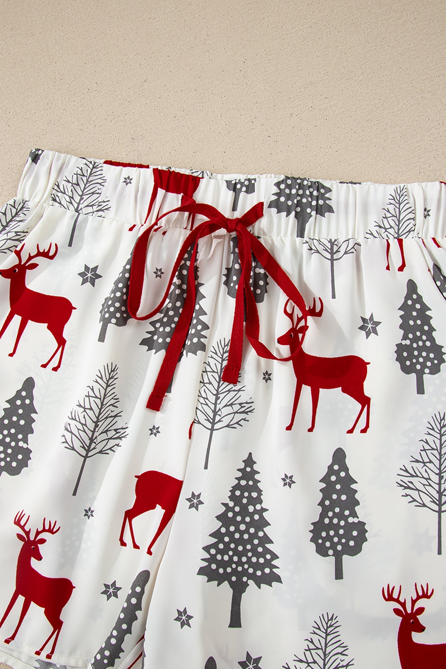 White Christmas Pajama Set 2 Piece Velvet Trim Bow Knot Short Set Dear-Lover Dropshipping