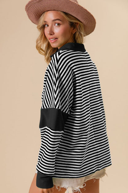 BiBi Striped Contrast Long Sleeve Knit Top.