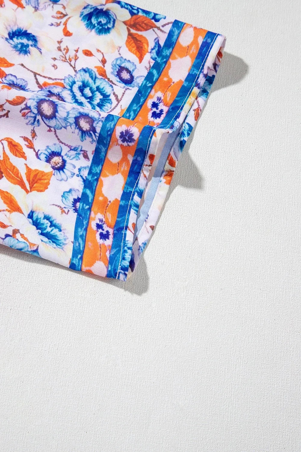 Mixed Floral Print Tie Neck Short Sleeve Dress Simply Love