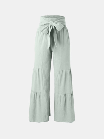 Tied Ruched Wide Leg Pants.