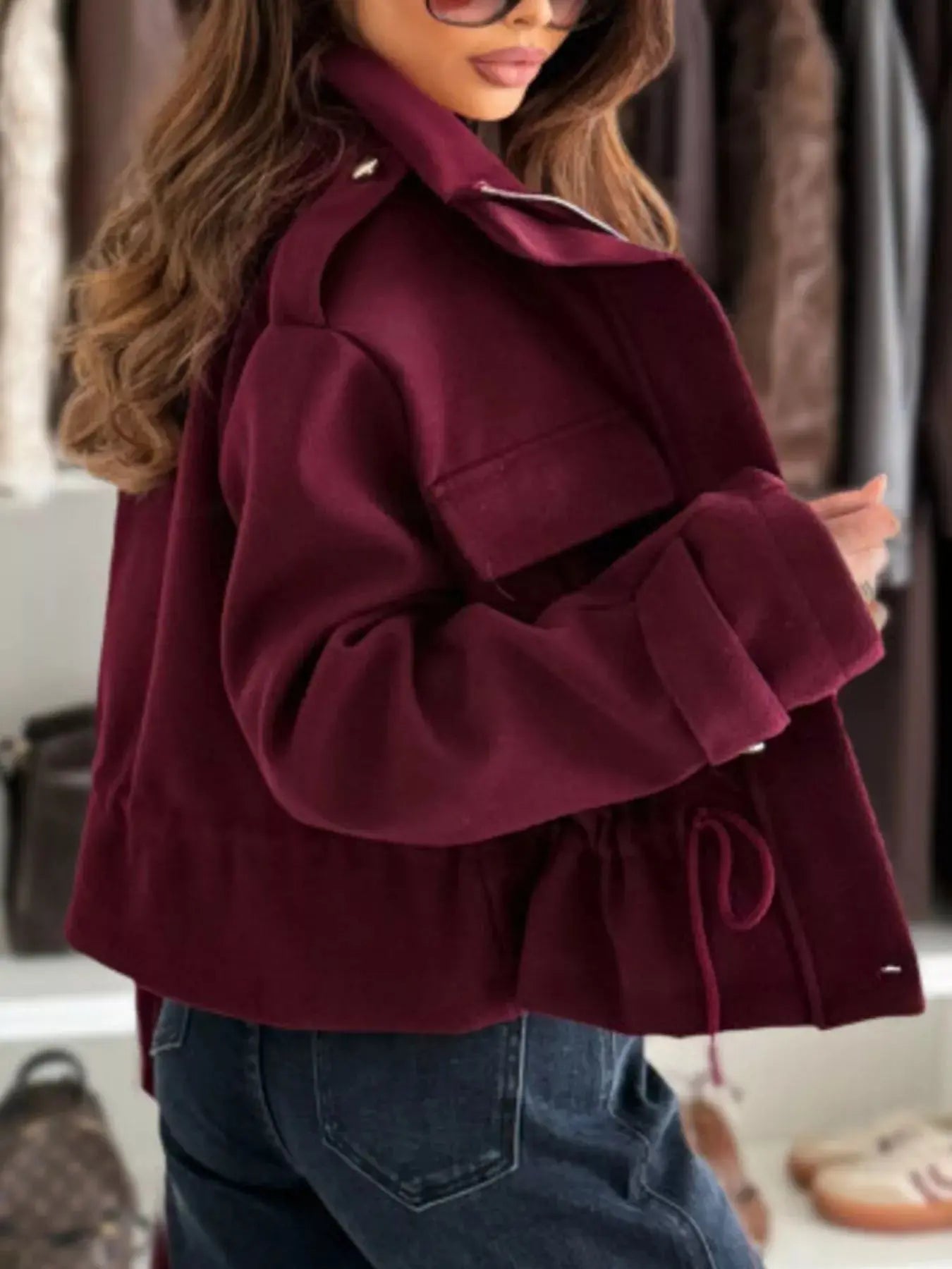 Drawstring Button-Up Casual Jacket Simply Love