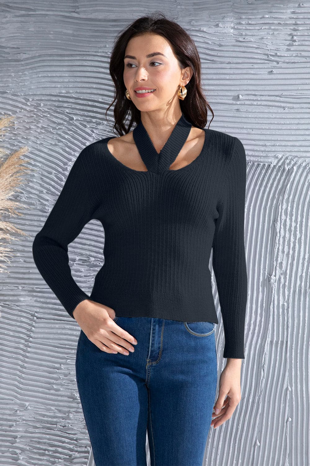 Halter Neck Long Sleeve Sweater.