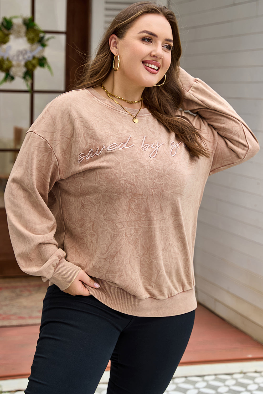 Dune Saved by Grace Embroidered Mineral Wash Sweatshirt Dear-Lover Dropshipping