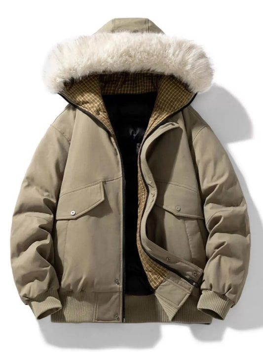 Men's Plus Size Fur Hooded Warm Padded Coat Simply Love