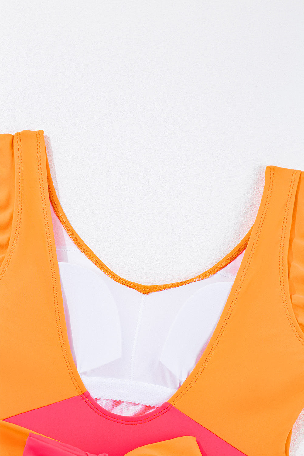 Vibrant Vitality Orange Ruffled Backless One-Piece Swimsuit with Color Block Design