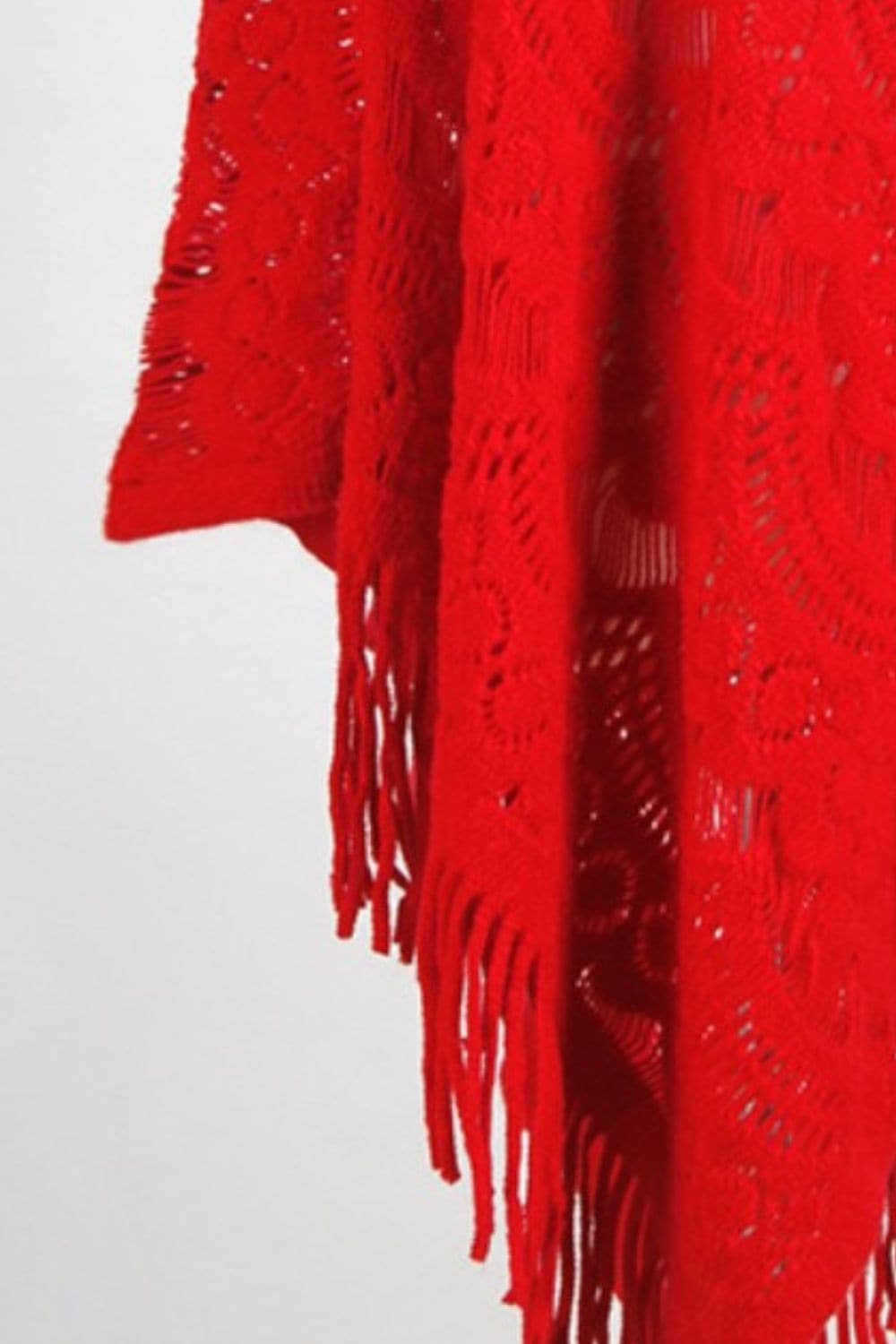 Fringe Openwork Surplice Cape Sleeve Poncho.