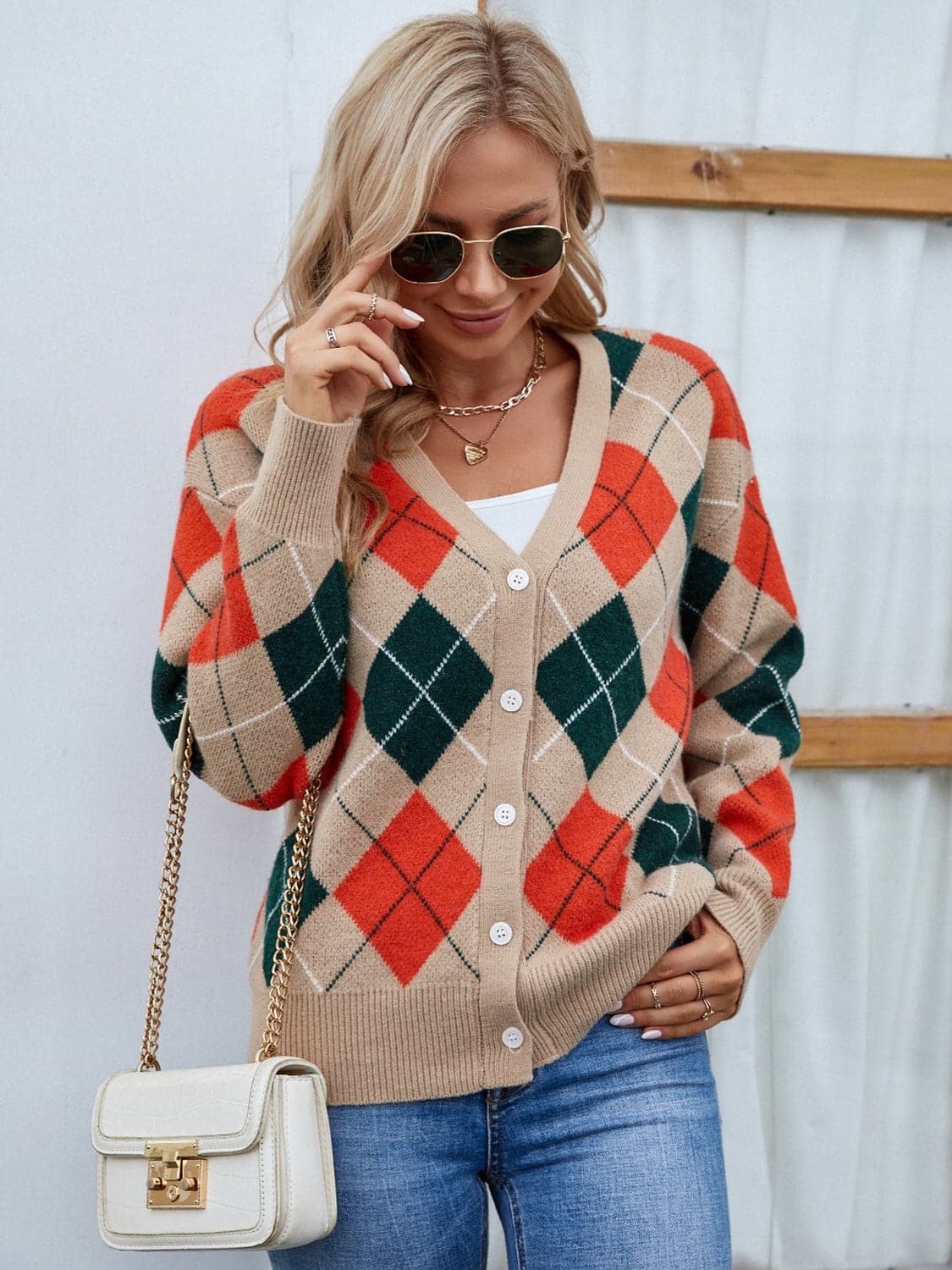 Plaid Contrast Button Up Cardigan.