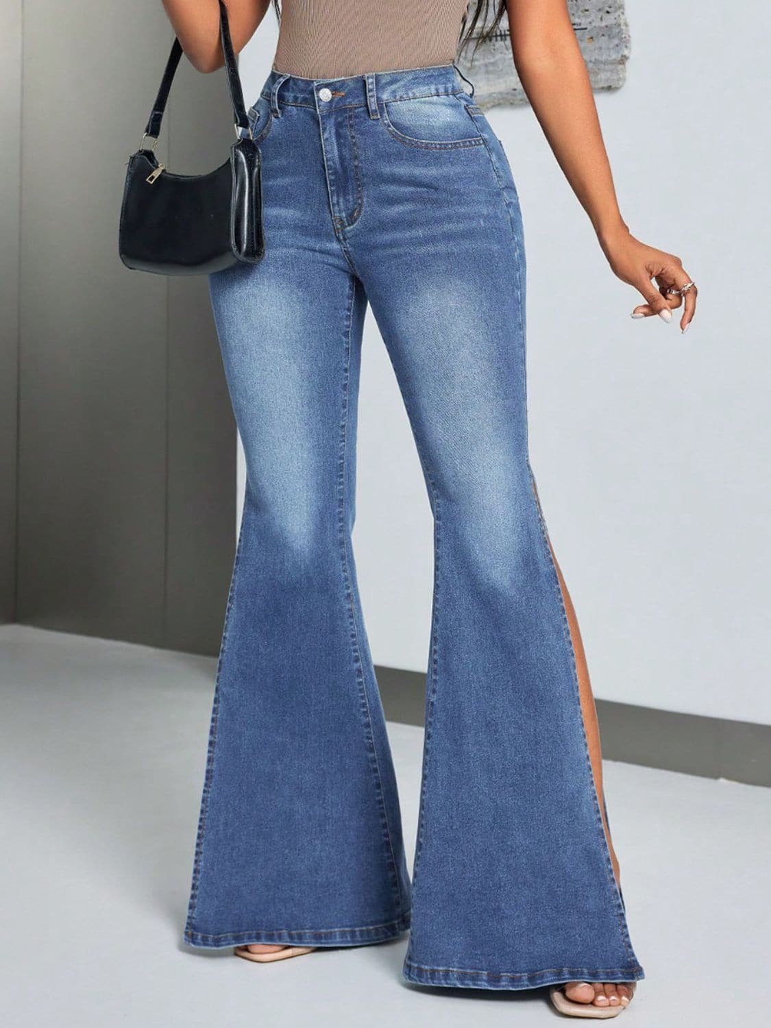 Slit Flare Jeans with Pockets.