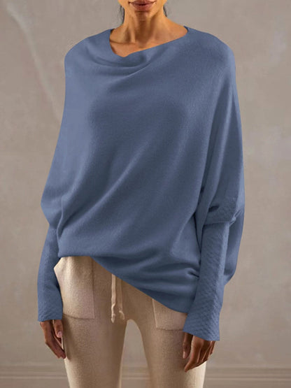 Full Size Boat Neck Batwing Sleeve Knit Top.