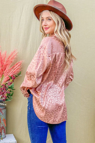 Leopard print satin shirt - curved hem