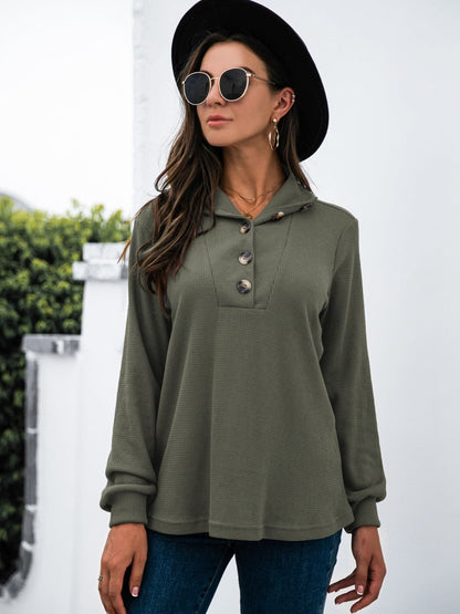 Chic half button long sleeve top