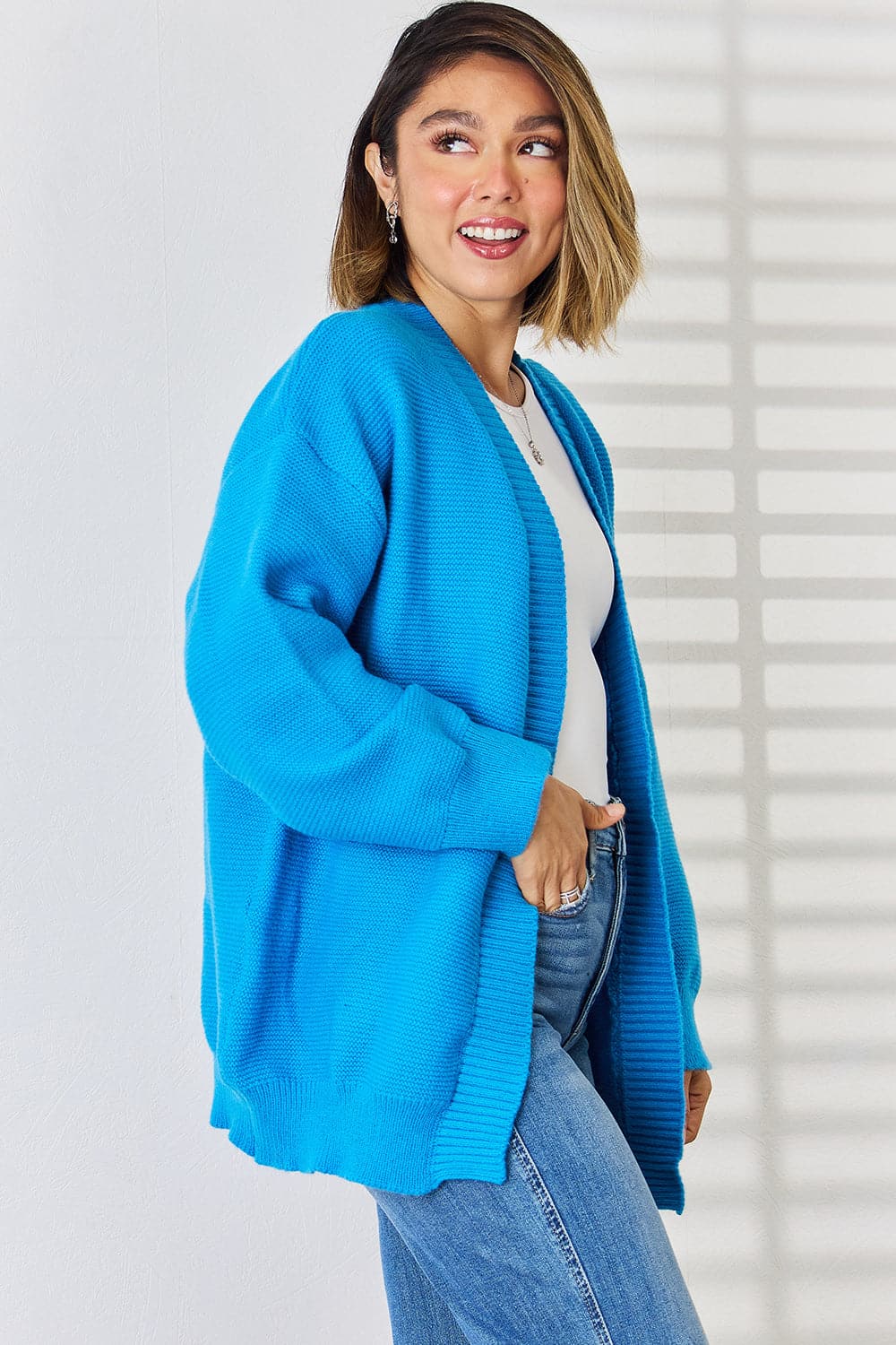 Open Front Dropped Shoulder Cardigan.