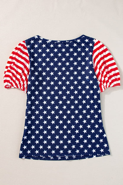 Stars and Stripes Round Neck Short Sleeve Top.