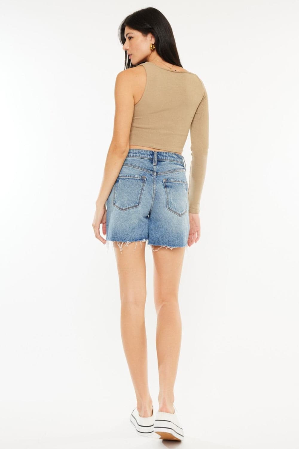 Kancan Full Size Raw Hem High Waist Denim Shorts.