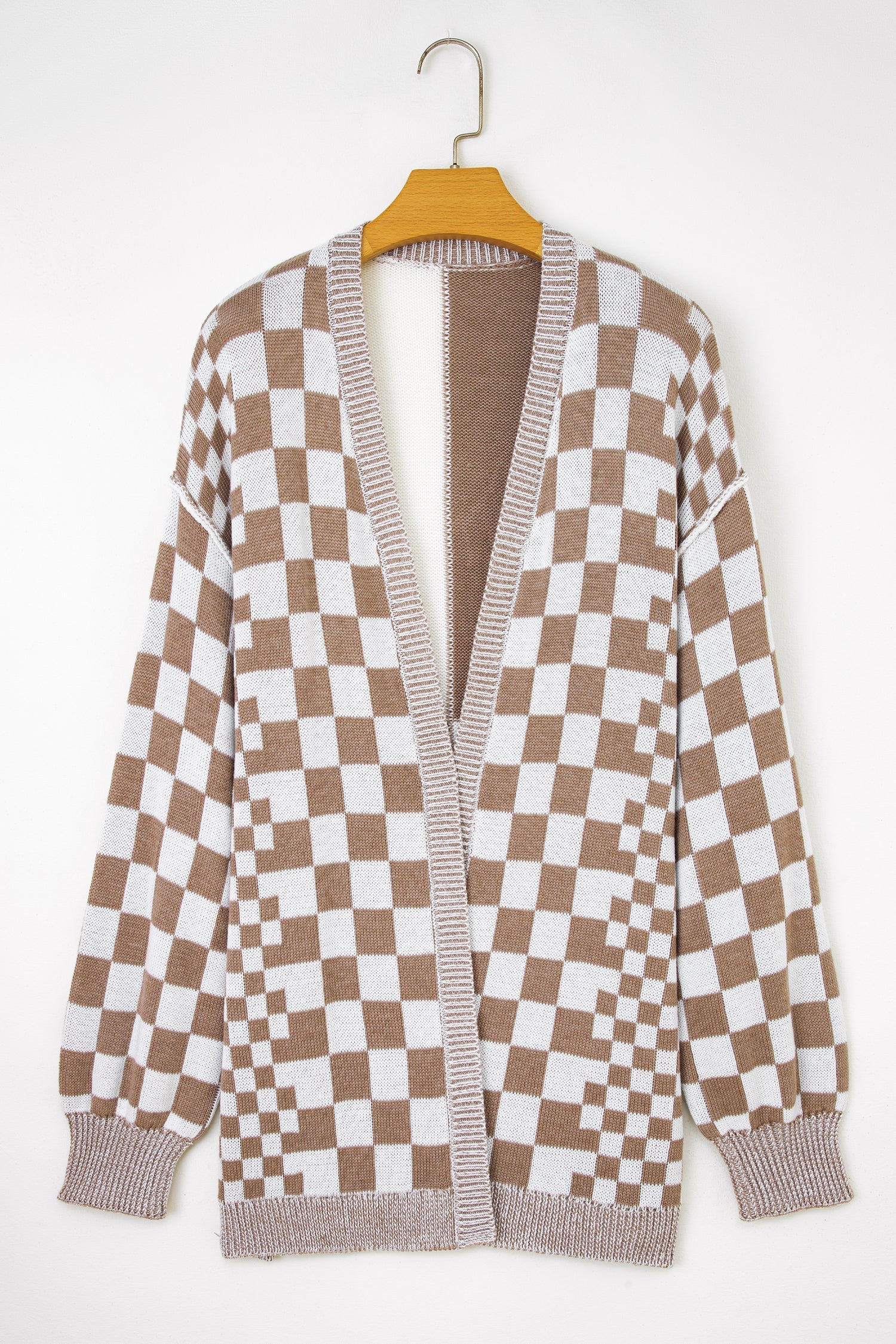 Dear-Lover Brown Checkered Women's Plus Size Open Front Cardigan - Fall Style Dear-Lover Dropshipping