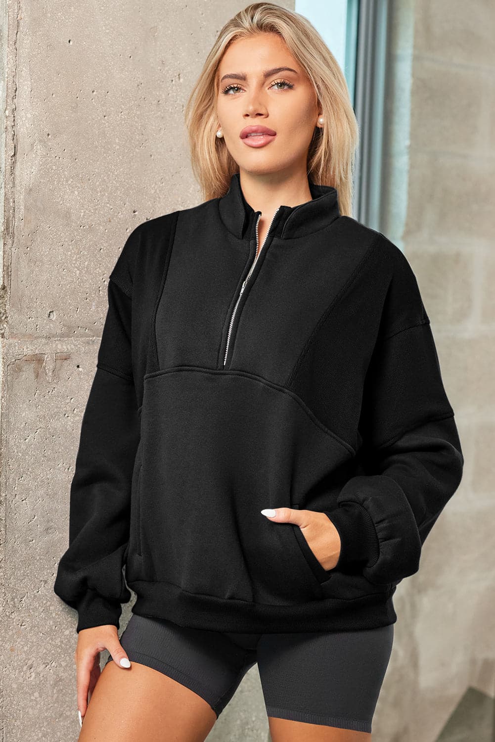 Half Zip Dropped Shoulder Sweatshirt.