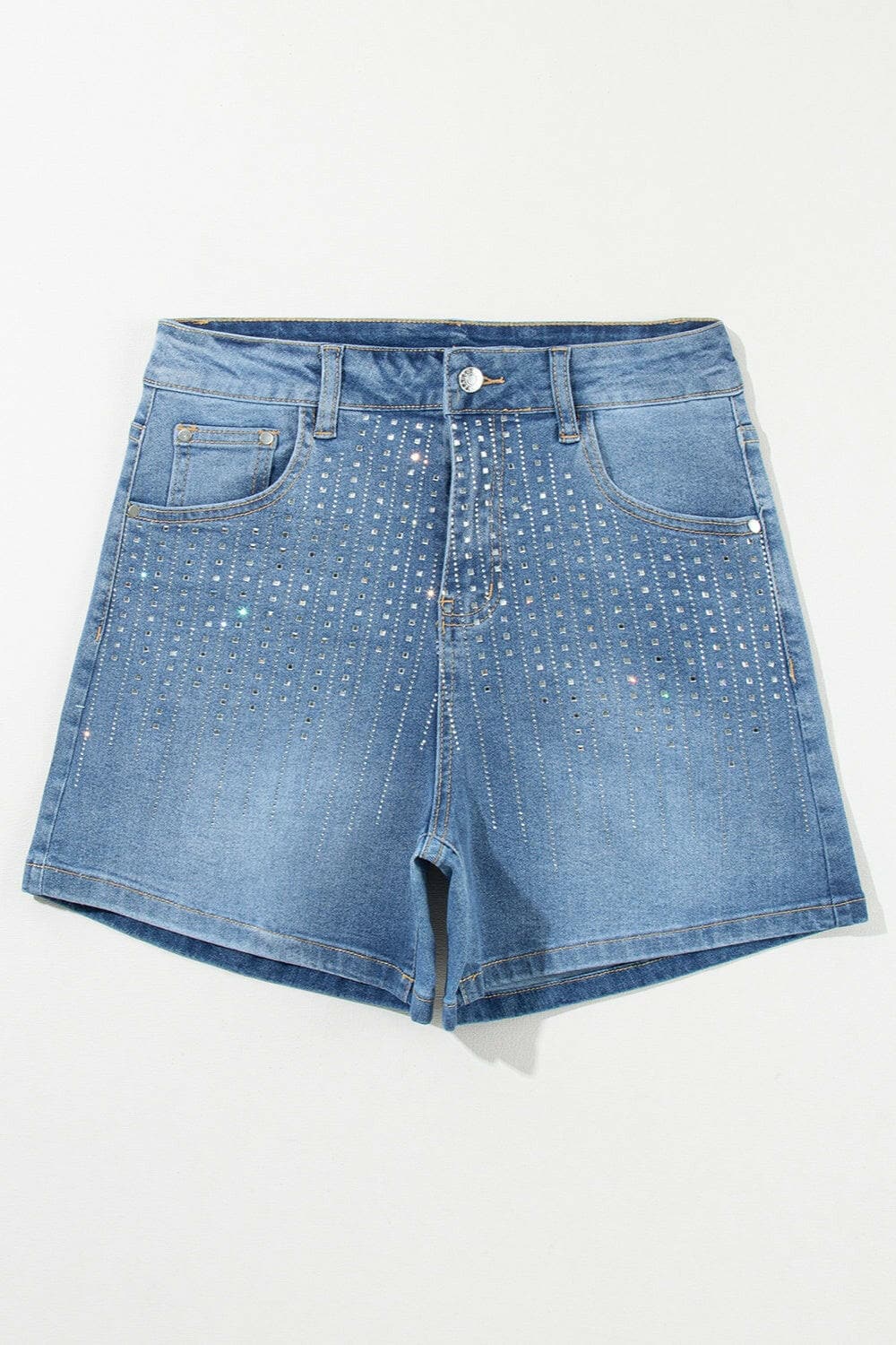 Rhinestone High Waist Denim Shorts.