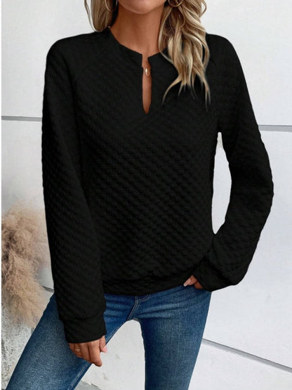 Notched Long Sleeve Sweatshirt.