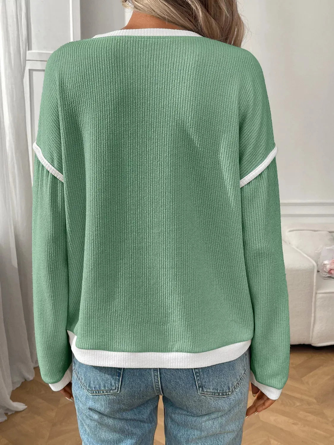 Ribbed Knit Contrast Trim Sweater Simply Love