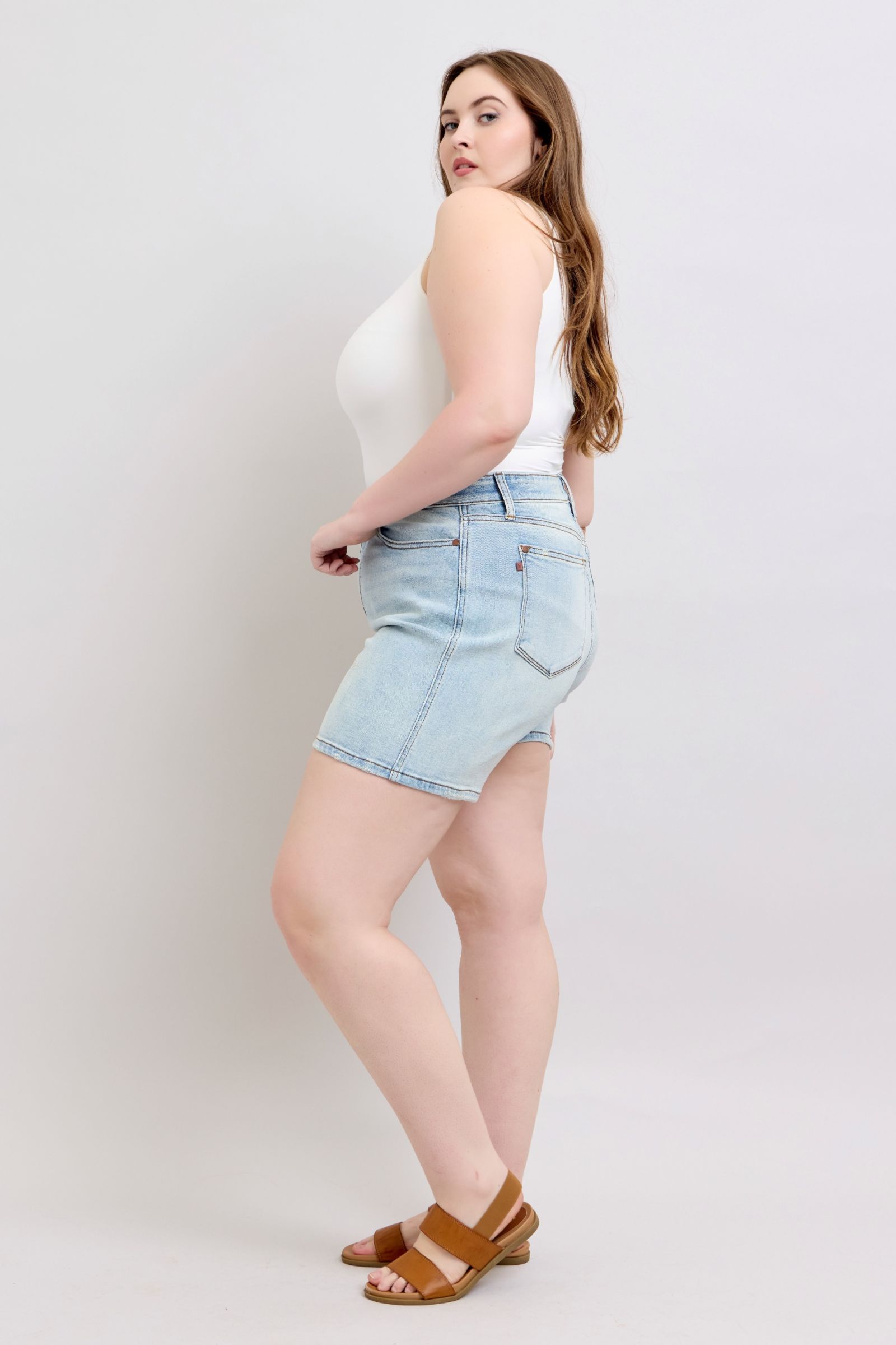 Judy Blue Full Size 2 Button Denim Shorts with Pockets Plus Size Coco’s Tee Boutique