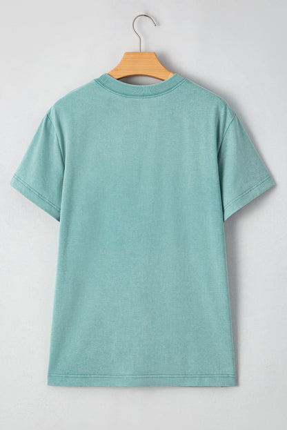 Sea Green Mineral Wash Crewneck T-Shirt with MAMA Graphic