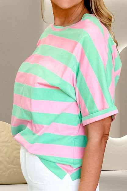 Contrast Stripes Round Neck Half Sleeve T-Shirt.