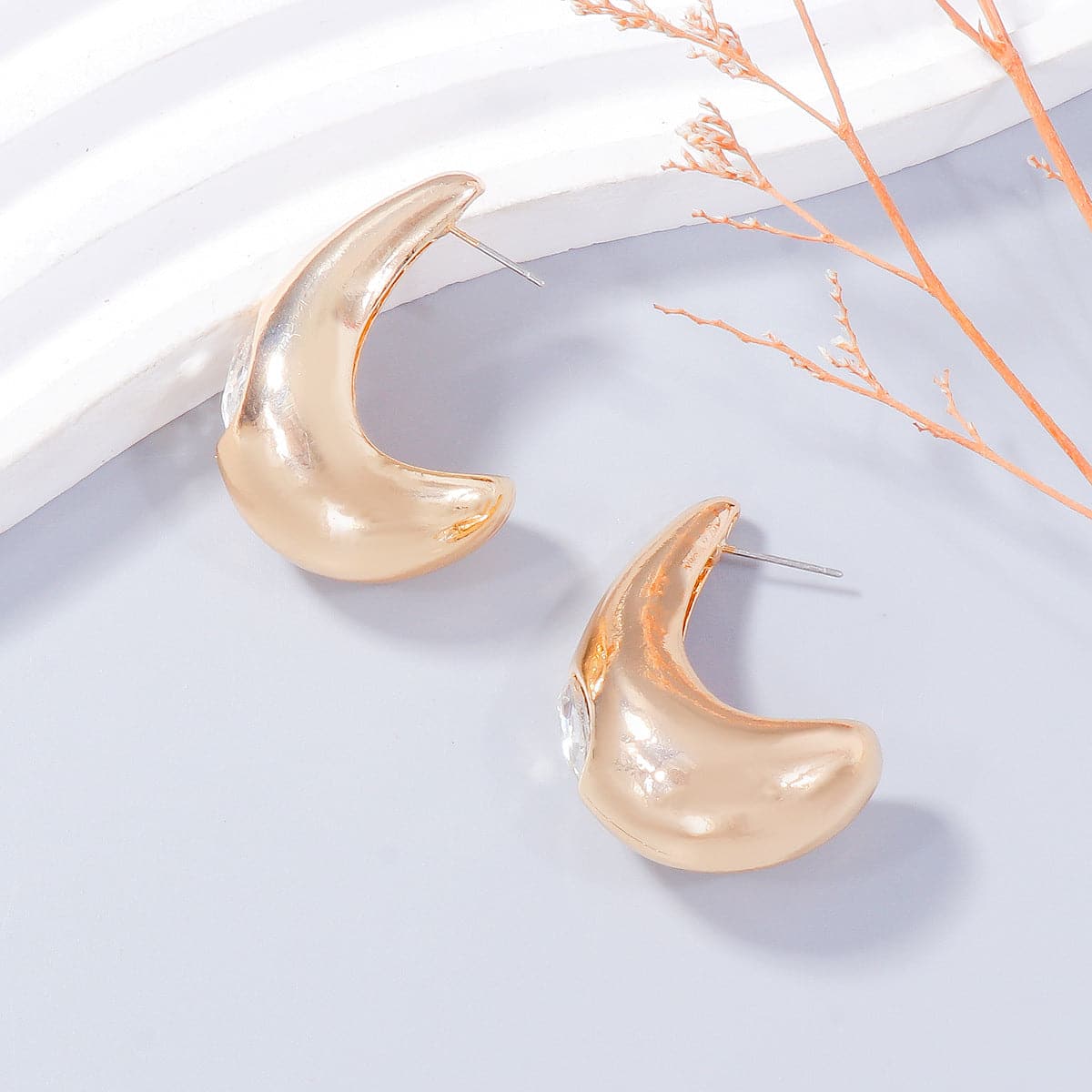 Alloy Rhinestone C-Hoop Earrings.