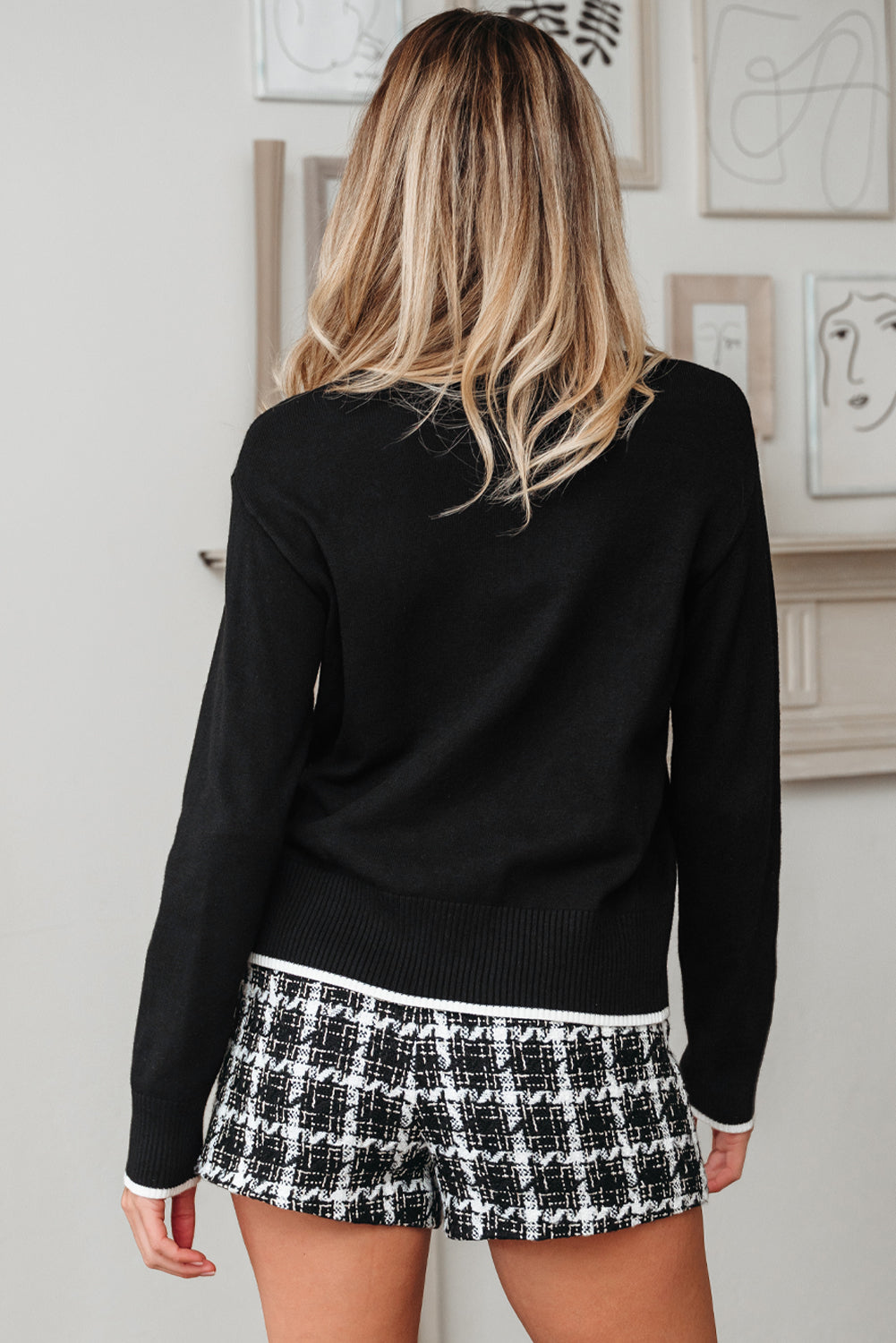 Black Contrast Trim Big Bow Accent Holiday Cropped Sweater Dear-Lover Dropshipping