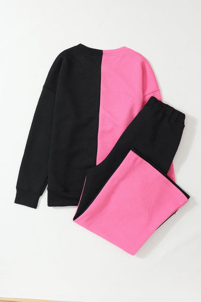 Color Block Round Neck Sweatshirt and Pants Set.