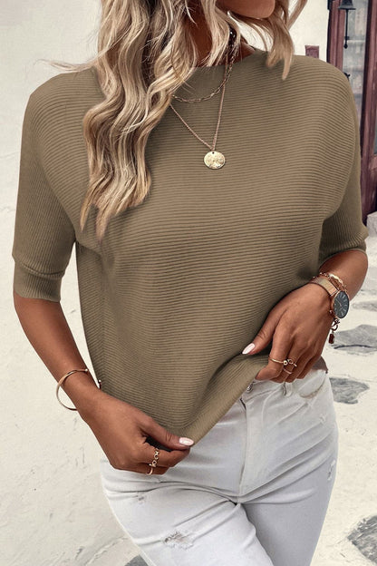 Round Neck Half Sleeve Knit Top.