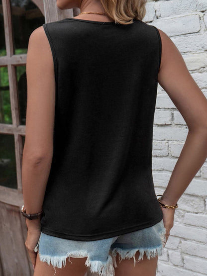 Cutout Twisted Round Neck Tank.