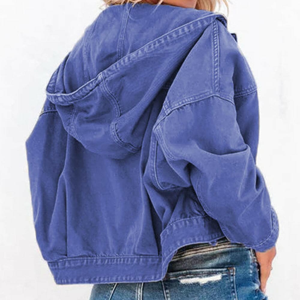 Hooded Dropped Shoulder Denim Jacket.