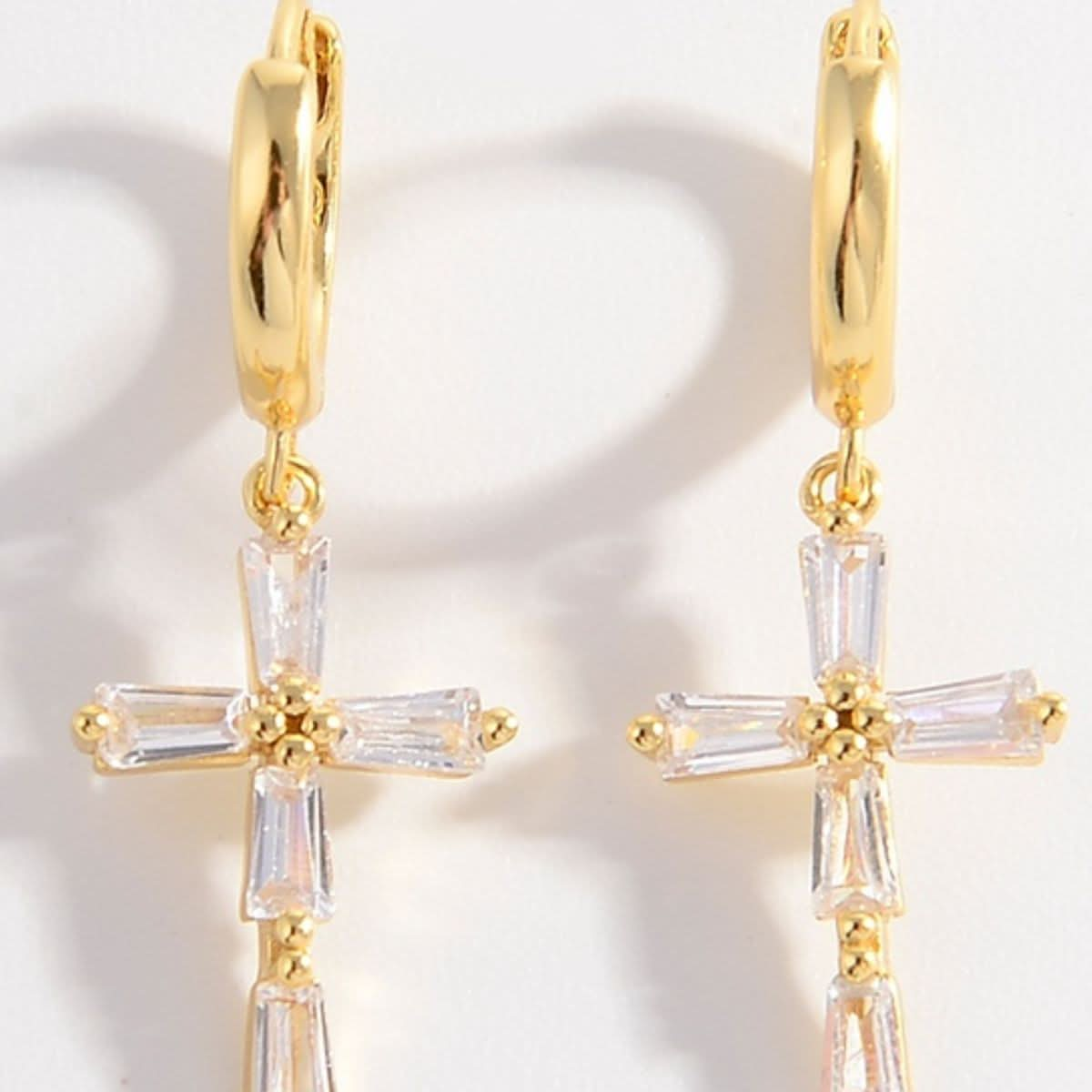 Elegant 925 sterling silver zircon cross earrings