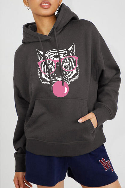 Simply Love Tiger Hoodie: Dropped Shoulder
