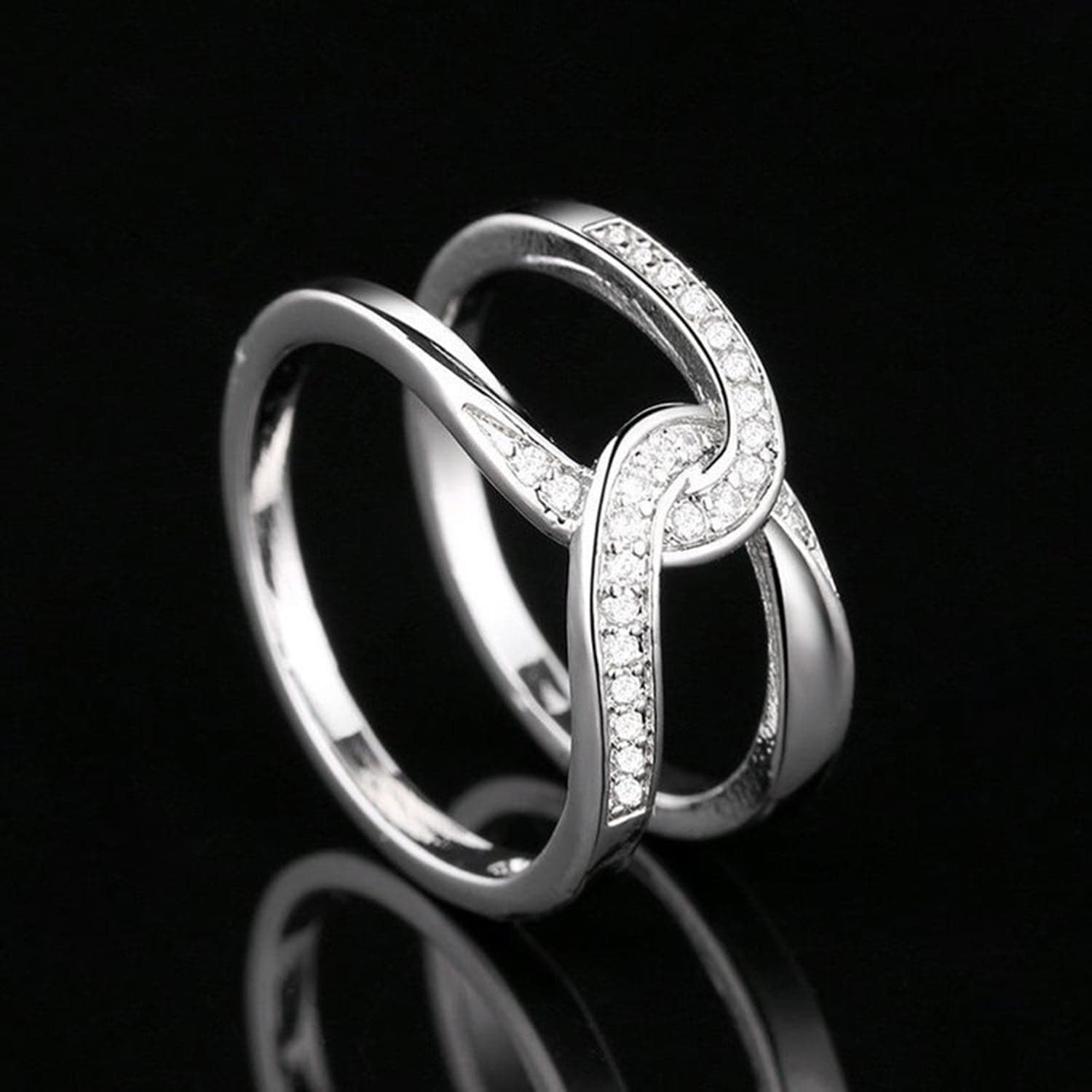 Twisted Inlaid Zircon Double-layered Ring.