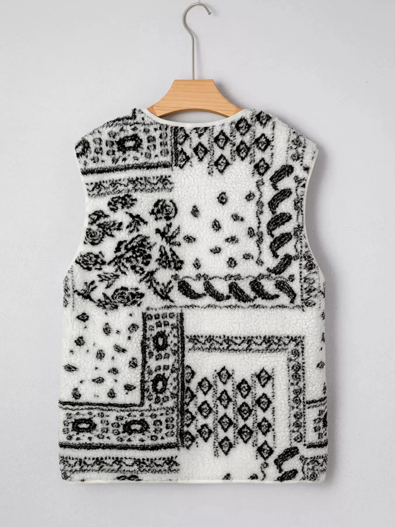 Sherpa Paisley Print Pocketed Western Fashion Vest Jacket Simply Love