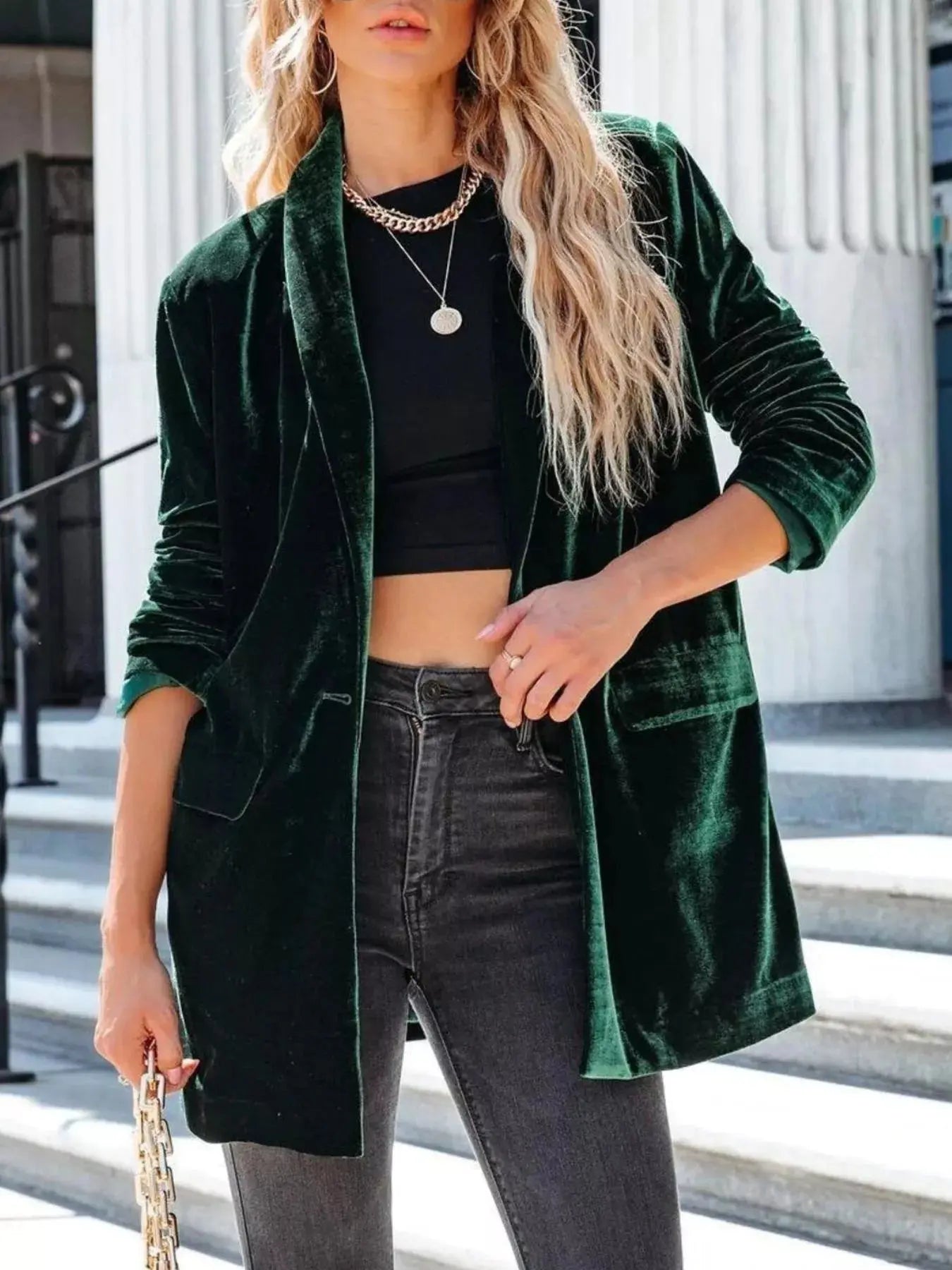 Velvet One Button Outerwear Simply Love