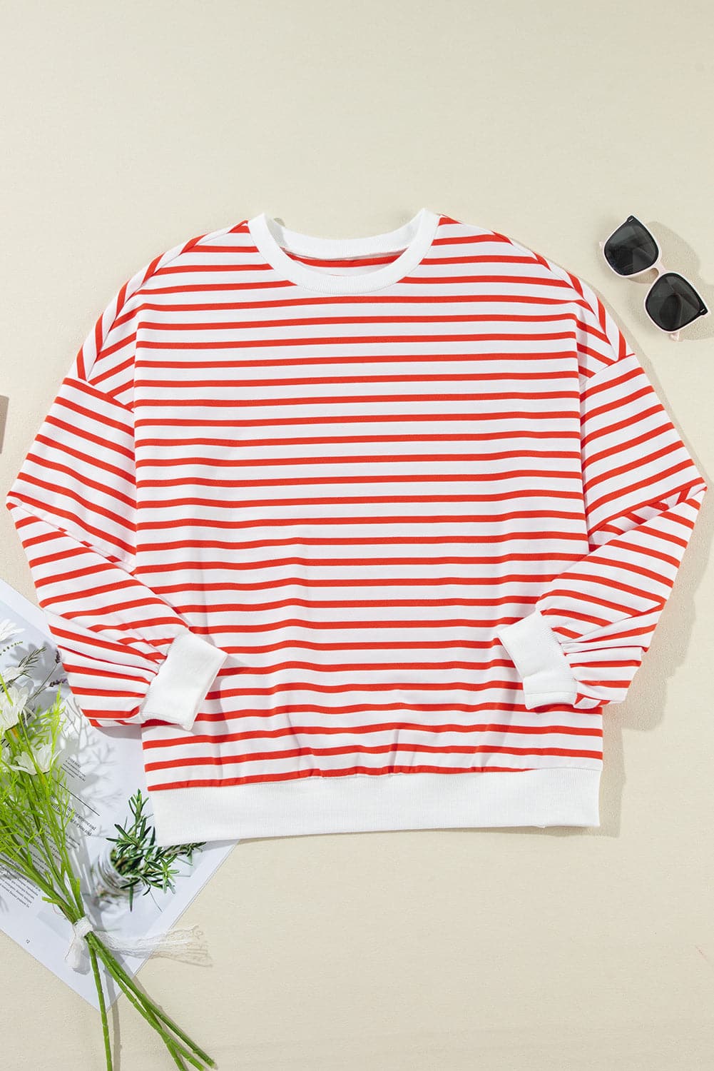 Striped Dropped Shoulder Long Sleeve Sweatshirt.