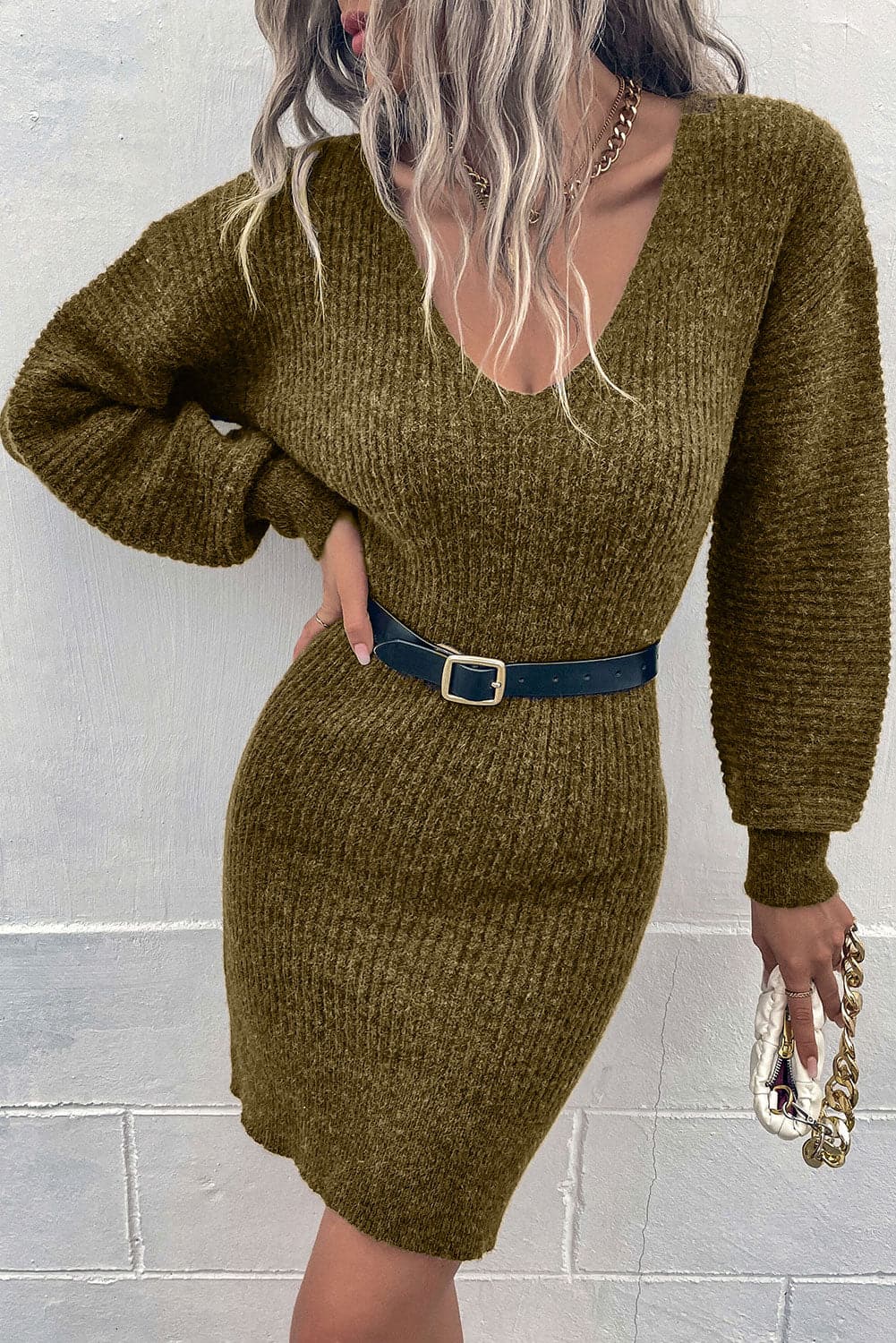 Ribbed Long Sleeve Sweater Dress.