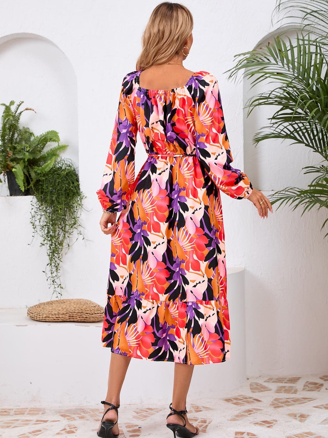 Printed Long Sleeve Midi Dress.