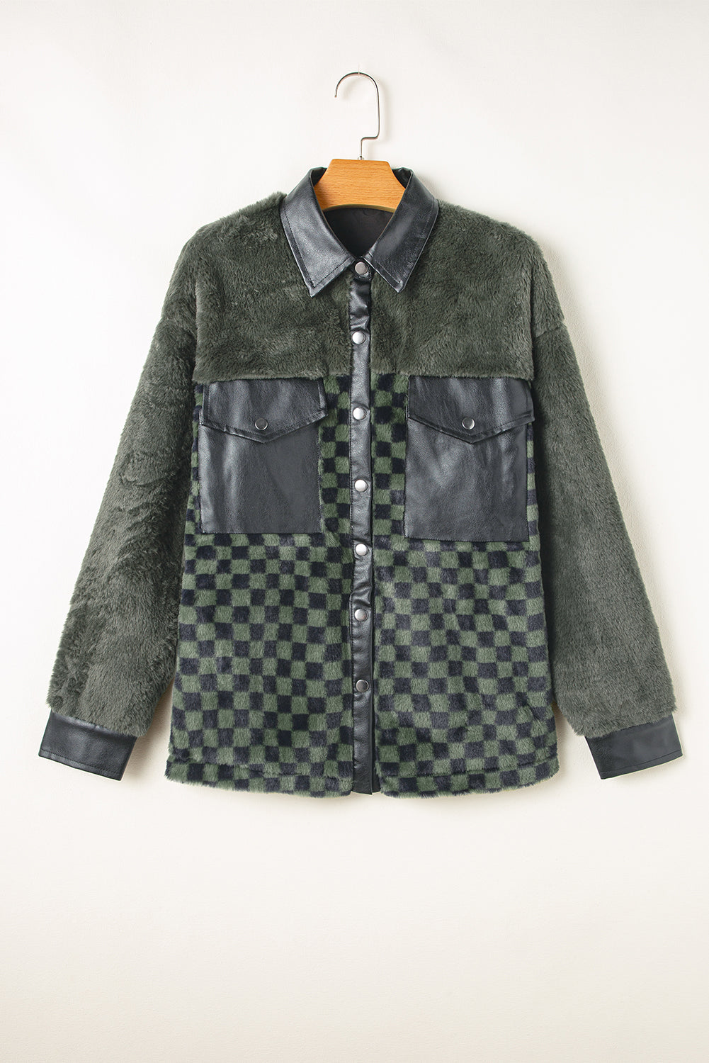 Vibrant vineyard green fleece jacket with checkerboard pockets