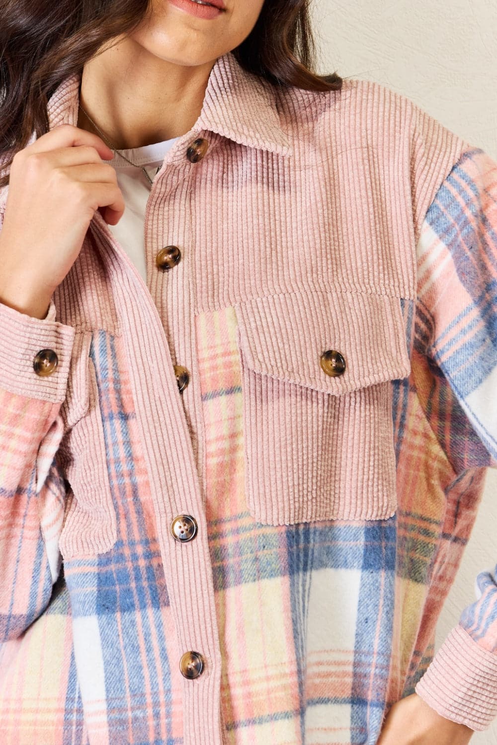 J.NNA Plaid Colorblock Button Down Jacket.