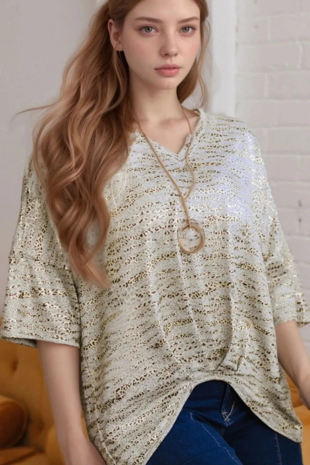 Leopard Print Half Sleeve V Neck Loose Fit T Shirt Simply Love