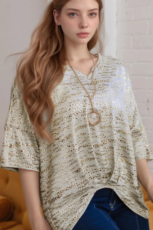 Leopard Print Half Sleeve V Neck Loose Fit T Shirt Simply Love